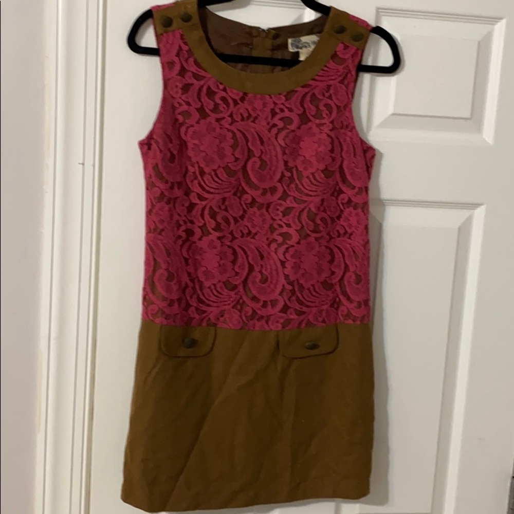 Lace wool shift dress vintage look small retro MOD
